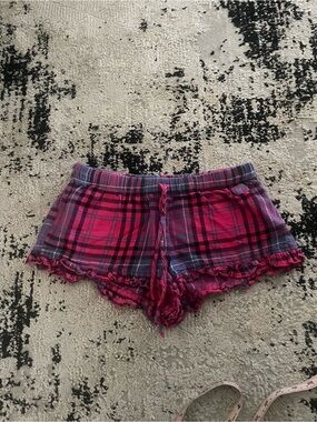 No Boundaries Pink Purple Plaid Gingham Y2K Emo Low Rise Pajama Shorts